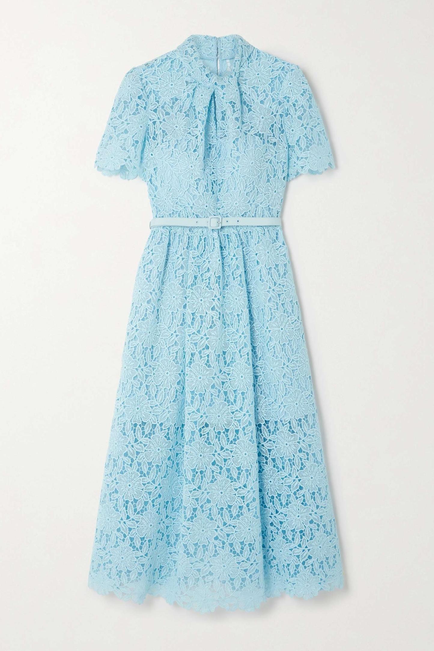 Lace High Neck Cut-Out Midi Dress With Belt