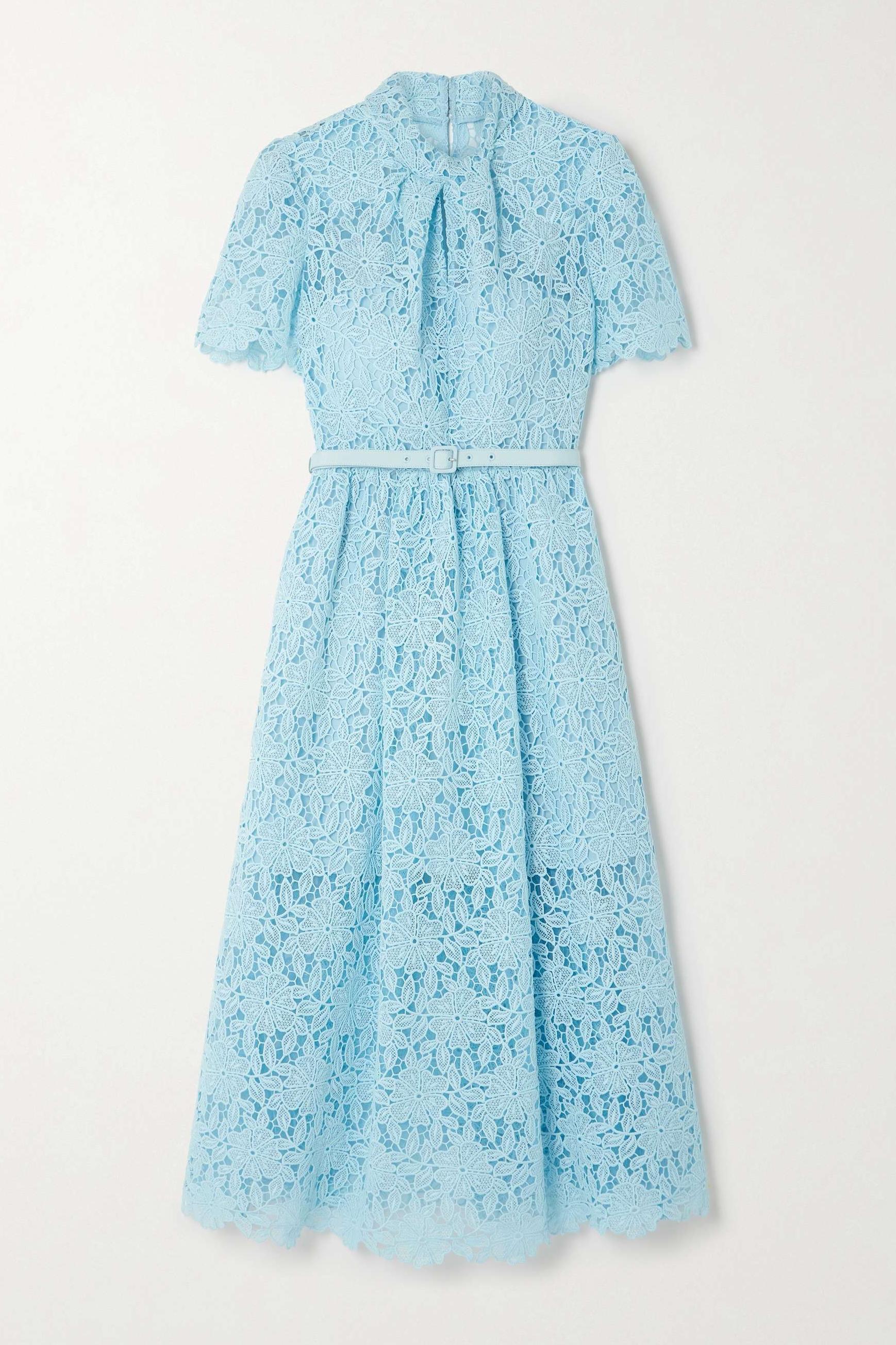 Lace High Neck Cut-Out Midi Dress With Belt