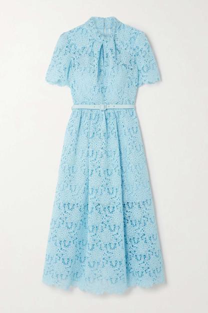 Lace High Neck Cut-Out Midi Dress With Belt