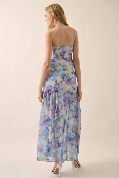 Chiffon Floral Split Midi Dress