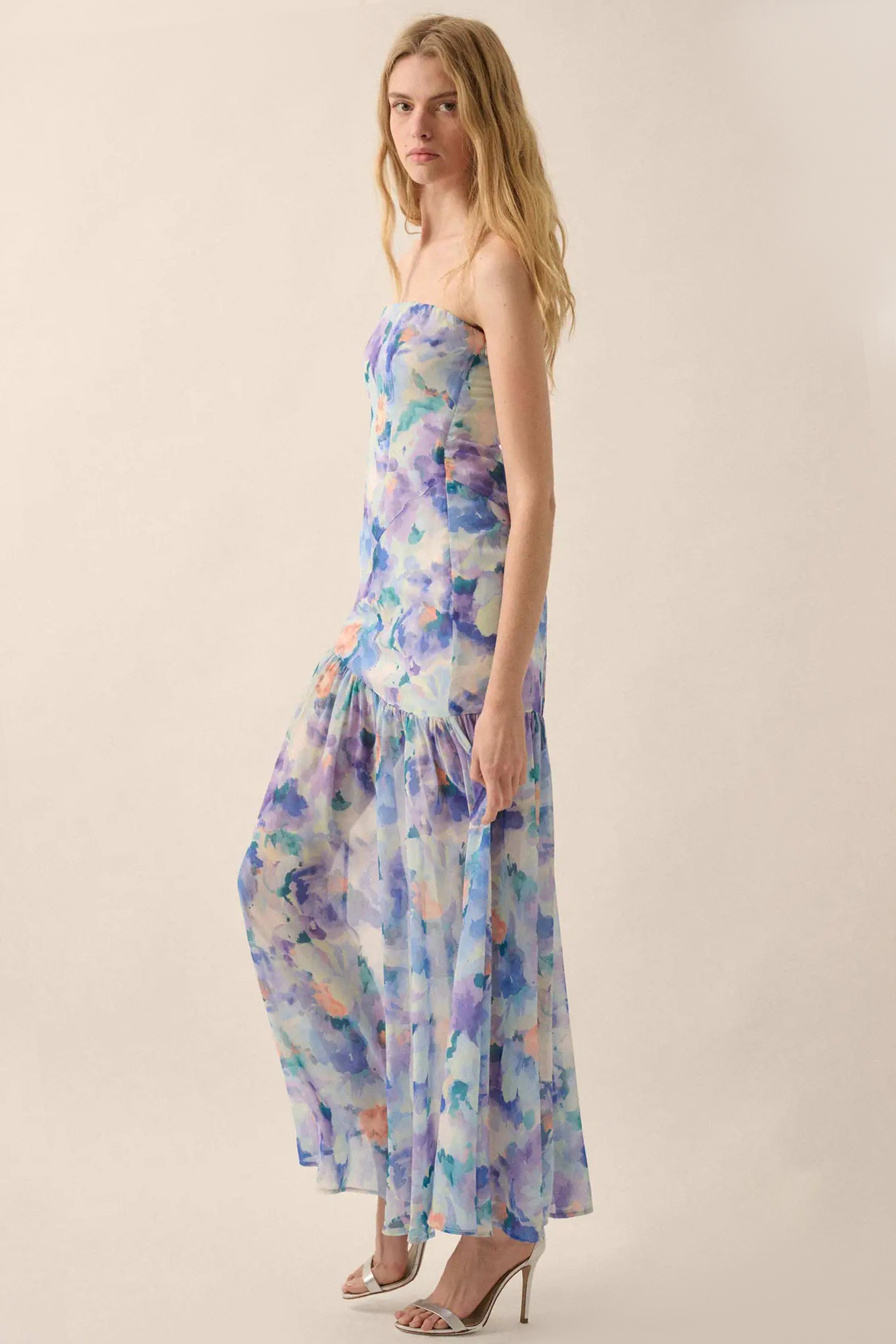 Chiffon Floral Split Midi Dress