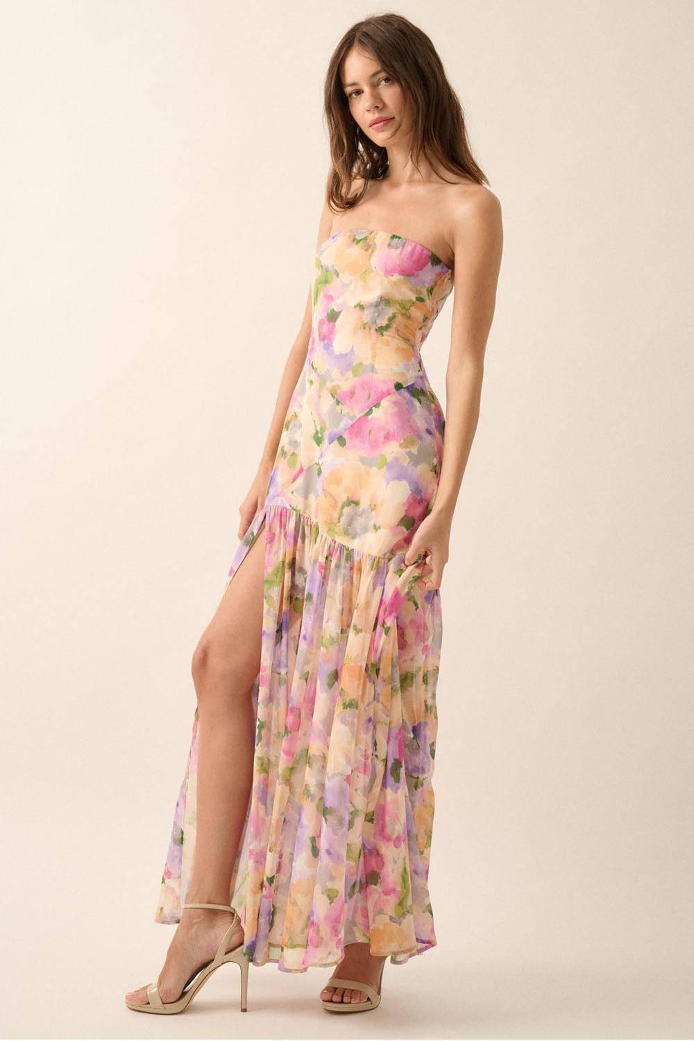 Chiffon Floral Split Midi Dress