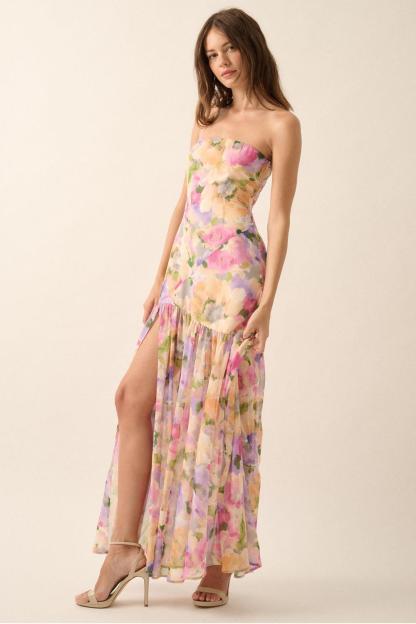 Chiffon Floral Split Midi Dress