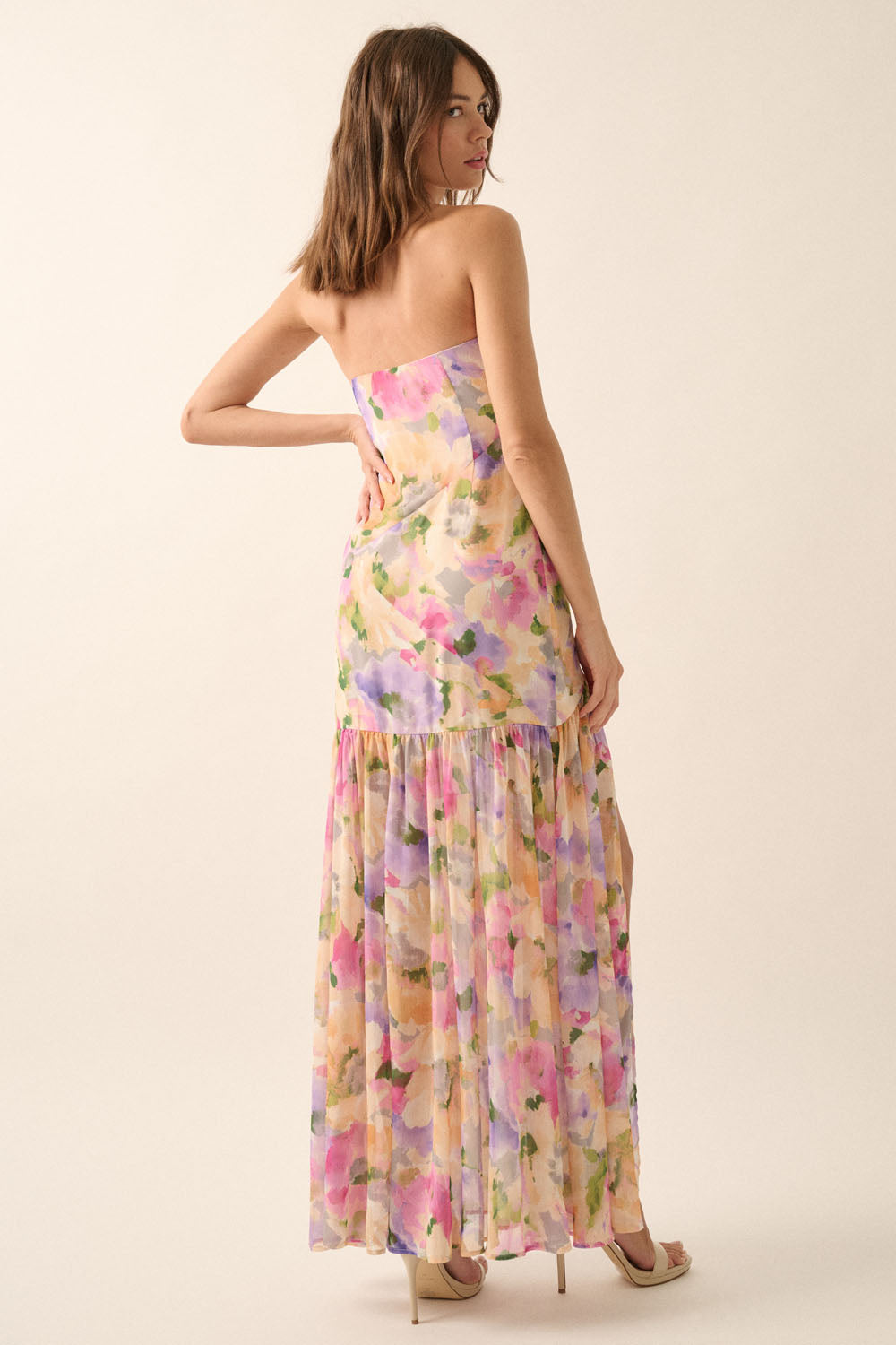 Chiffon Floral Split Midi Dress