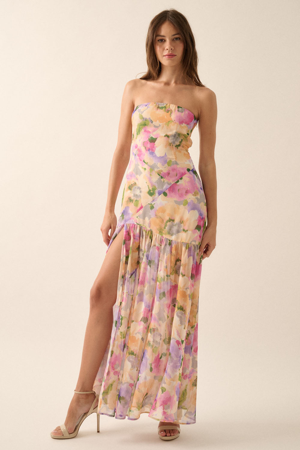 Chiffon Floral Split Midi Dress