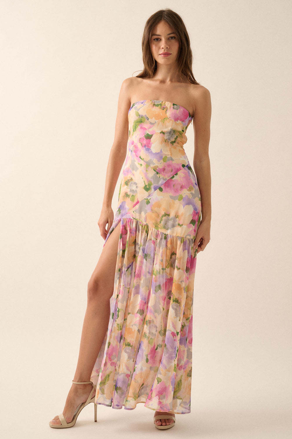 Chiffon Floral Split Midi Dress