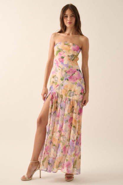 Chiffon Floral Split Midi Dress