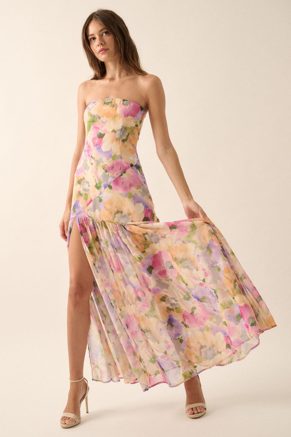 Chiffon Floral Split Midi Dress