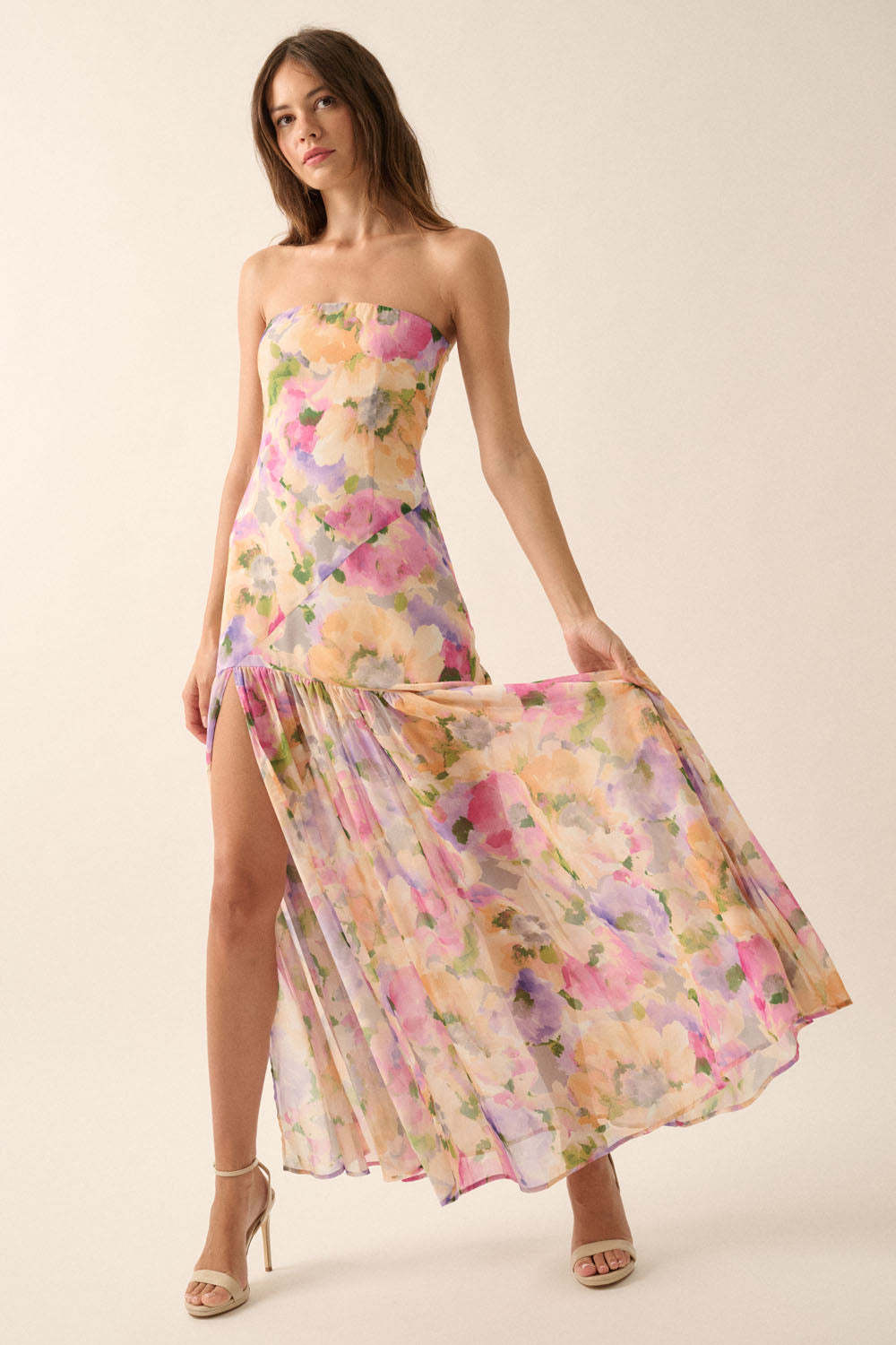 Chiffon Floral Split Midi Dress
