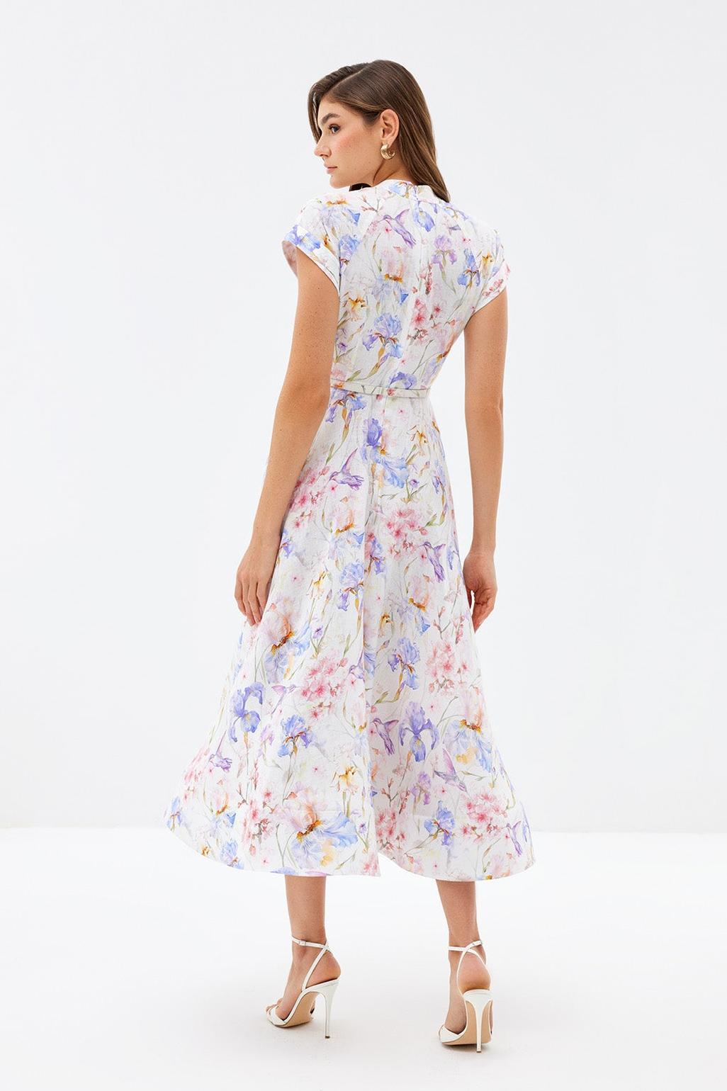 Floral Single Breasted Stand Collar Midi Dress