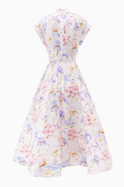 Floral Single Breasted Stand Collar Midi Dress
