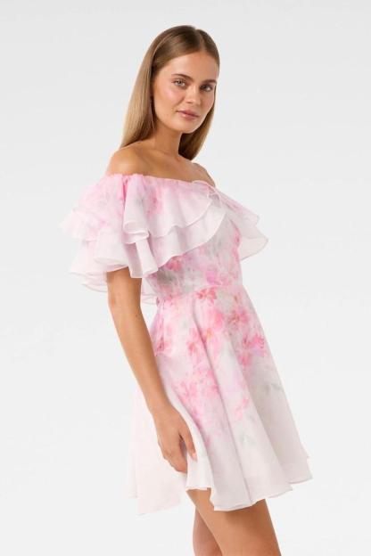 Floral Off Shoulder Ruffle Mini Dress