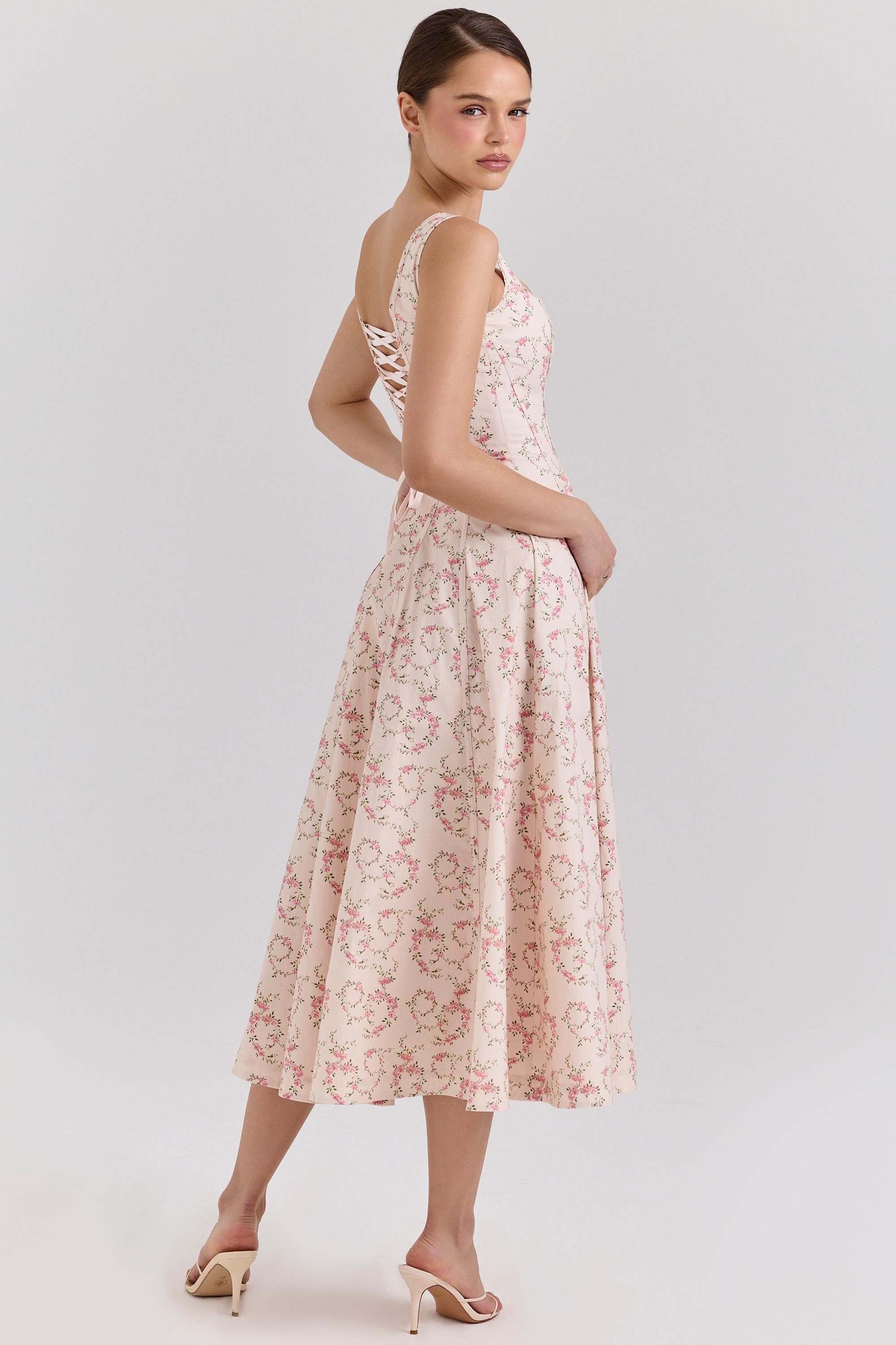 Floral Sleeveless Square Collar  Midi Dress