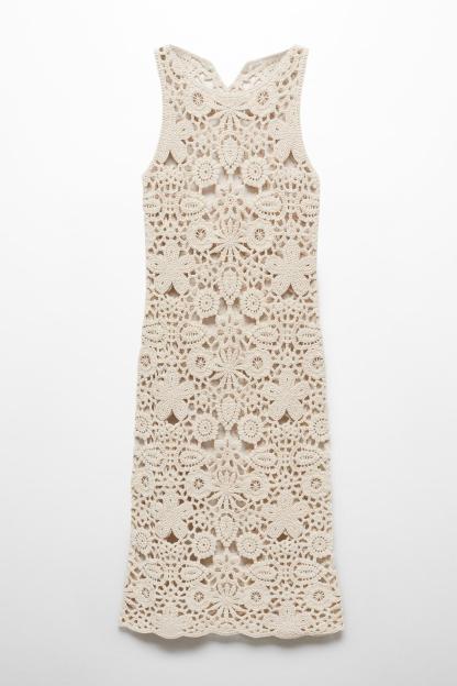 Crochet See-Through Sleeveless Midi Dress