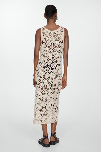 Crochet See-Through Sleeveless Midi Dress