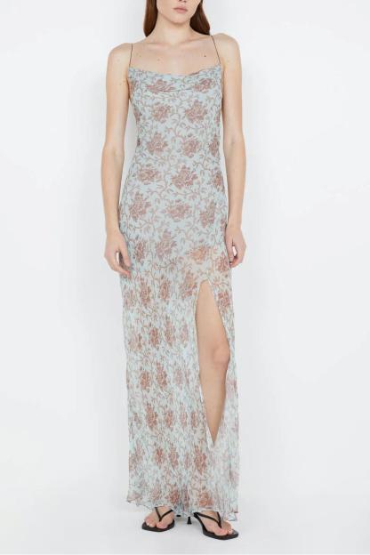 Floral Swing Collar Backless Maxi Dress