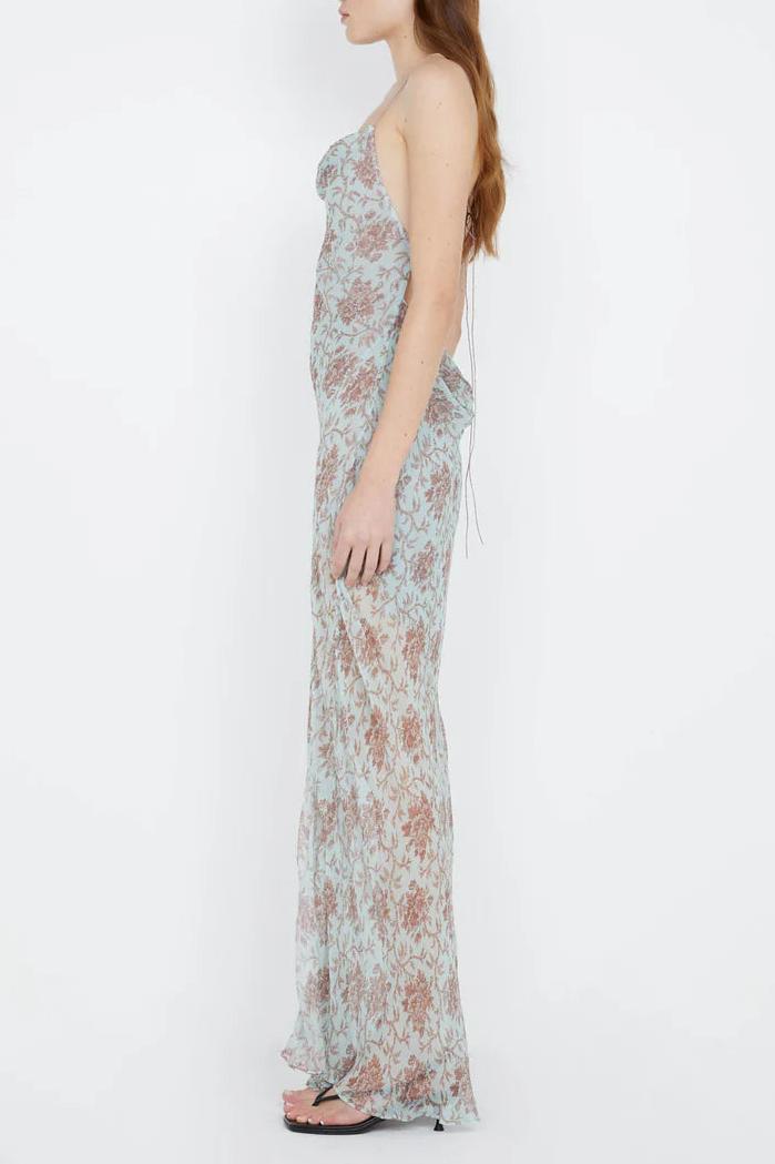 Floral Swing Collar Backless Maxi Dress