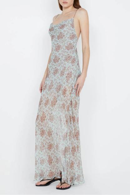 Floral Swing Collar Backless Maxi Dress