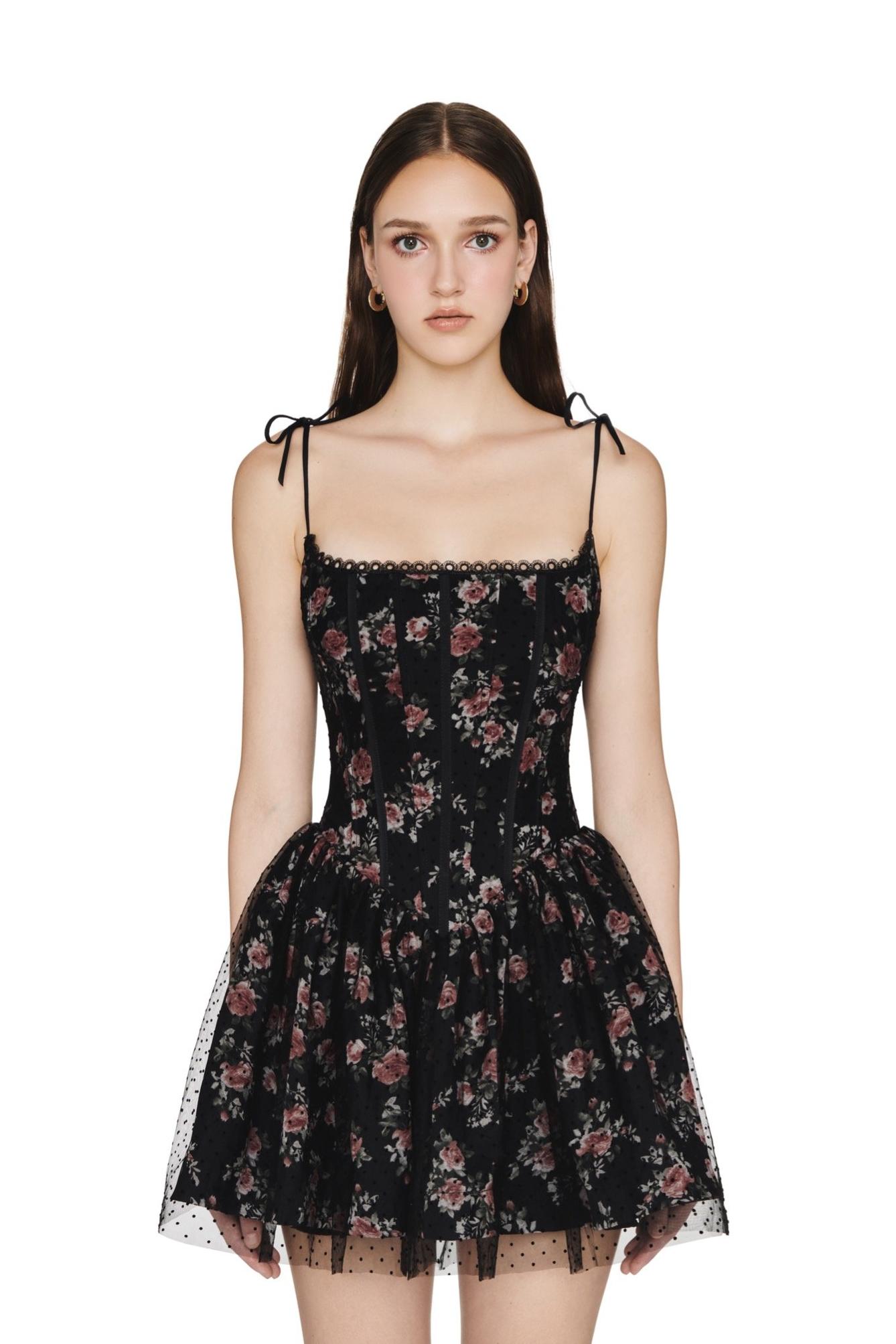 Mesh Floral Lace Edge Polka Dot Mini Dress