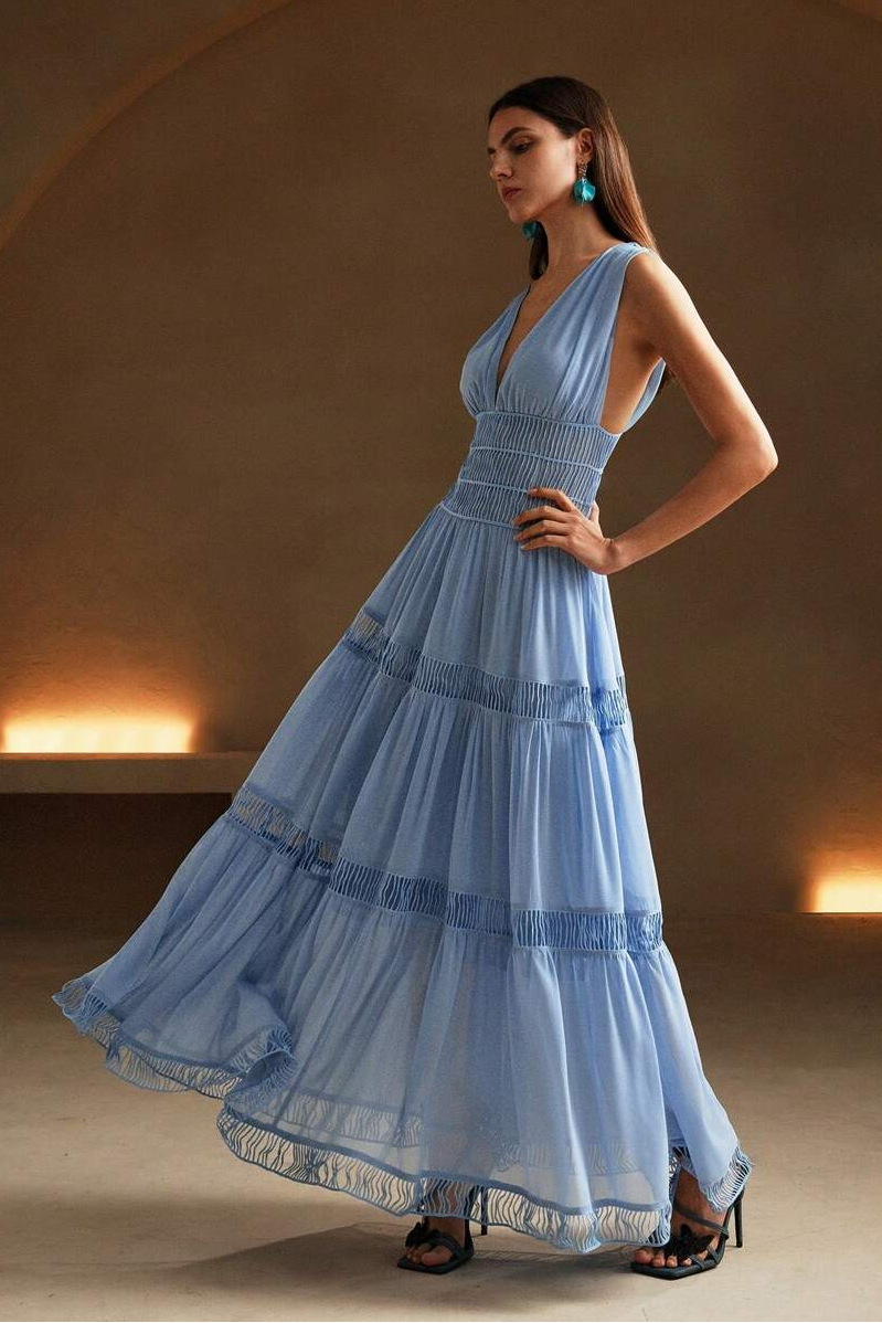 Chiffon V-Neck Sleeveless Midi  Dress