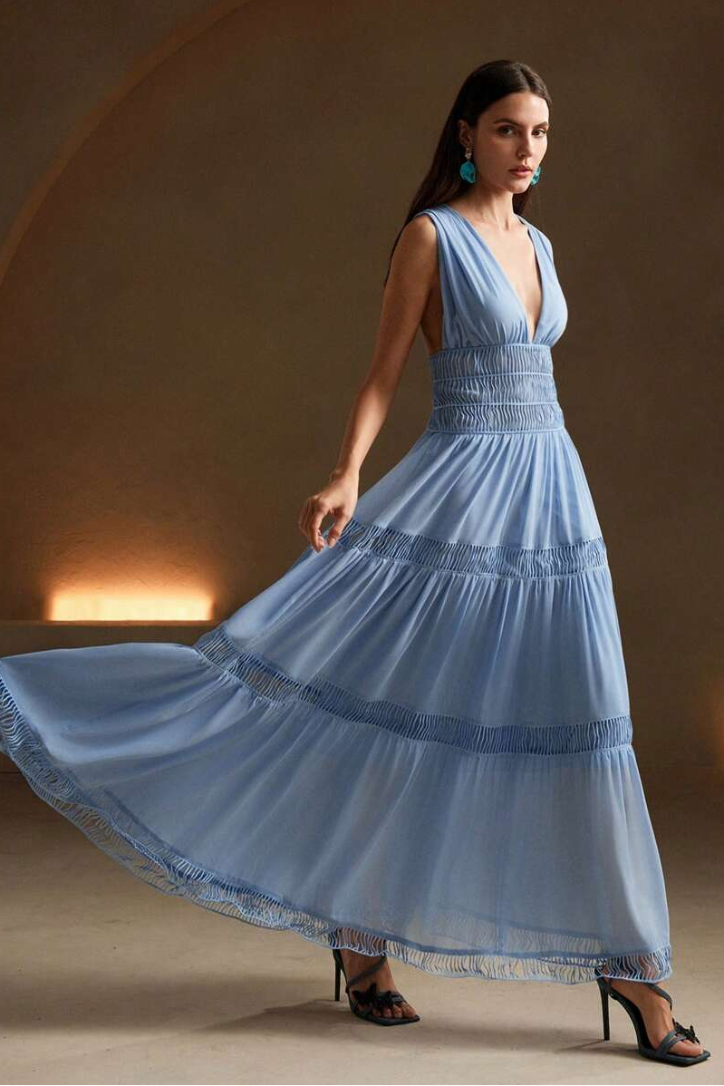 Chiffon V-Neck Sleeveless Midi  Dress