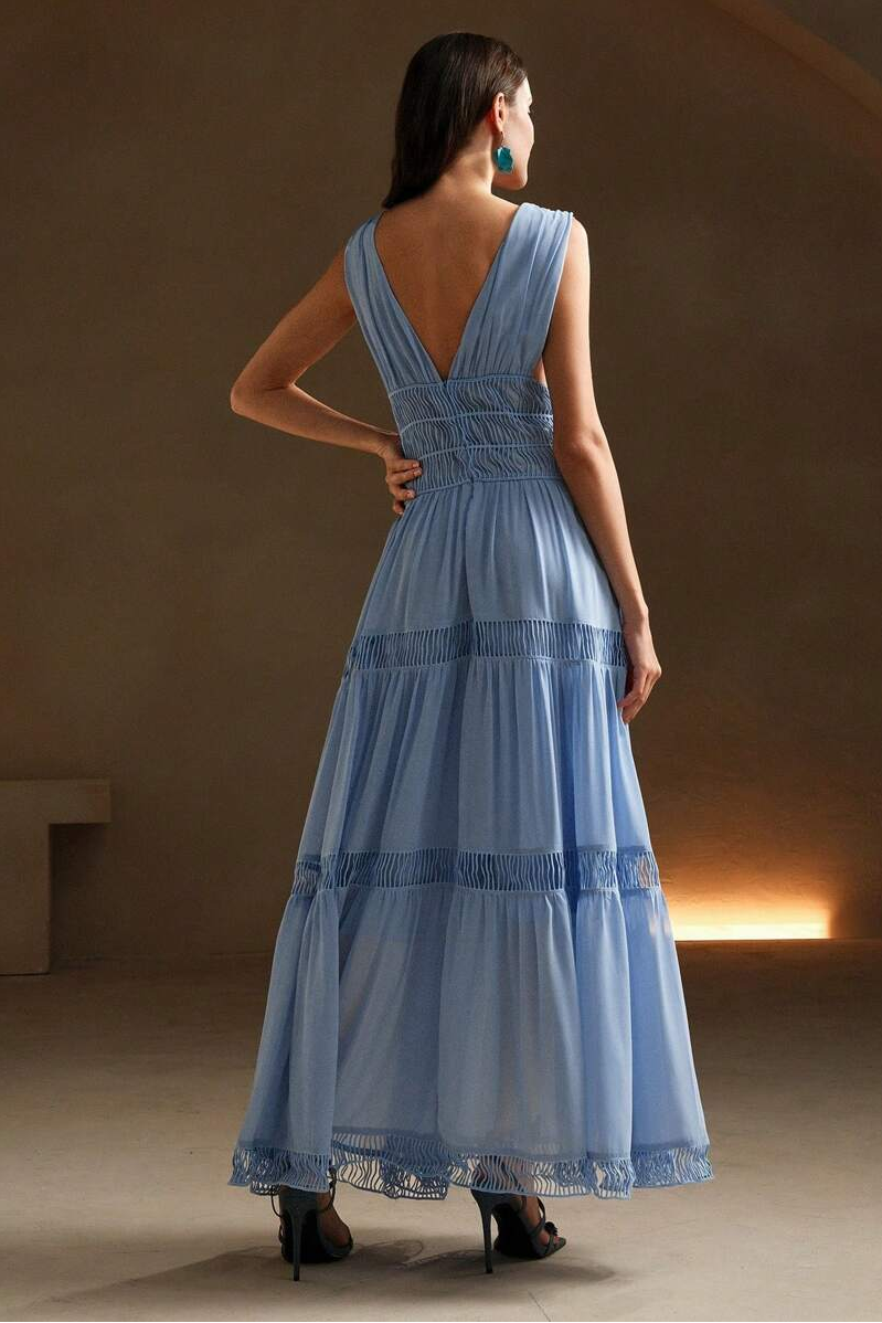 Chiffon V-Neck Sleeveless Midi  Dress