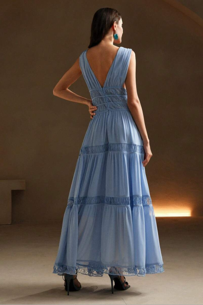 Chiffon V-Neck Sleeveless Midi  Dress
