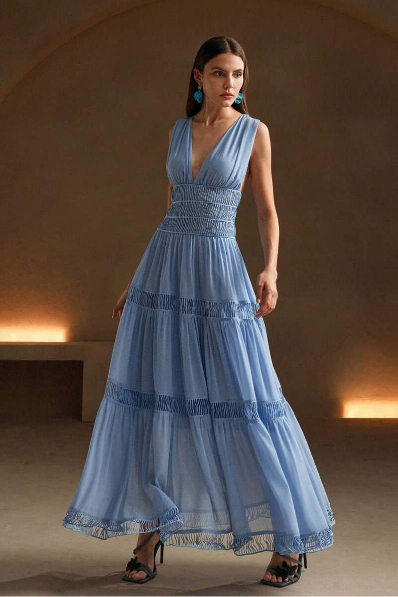 Chiffon V-Neck Sleeveless Midi Dress