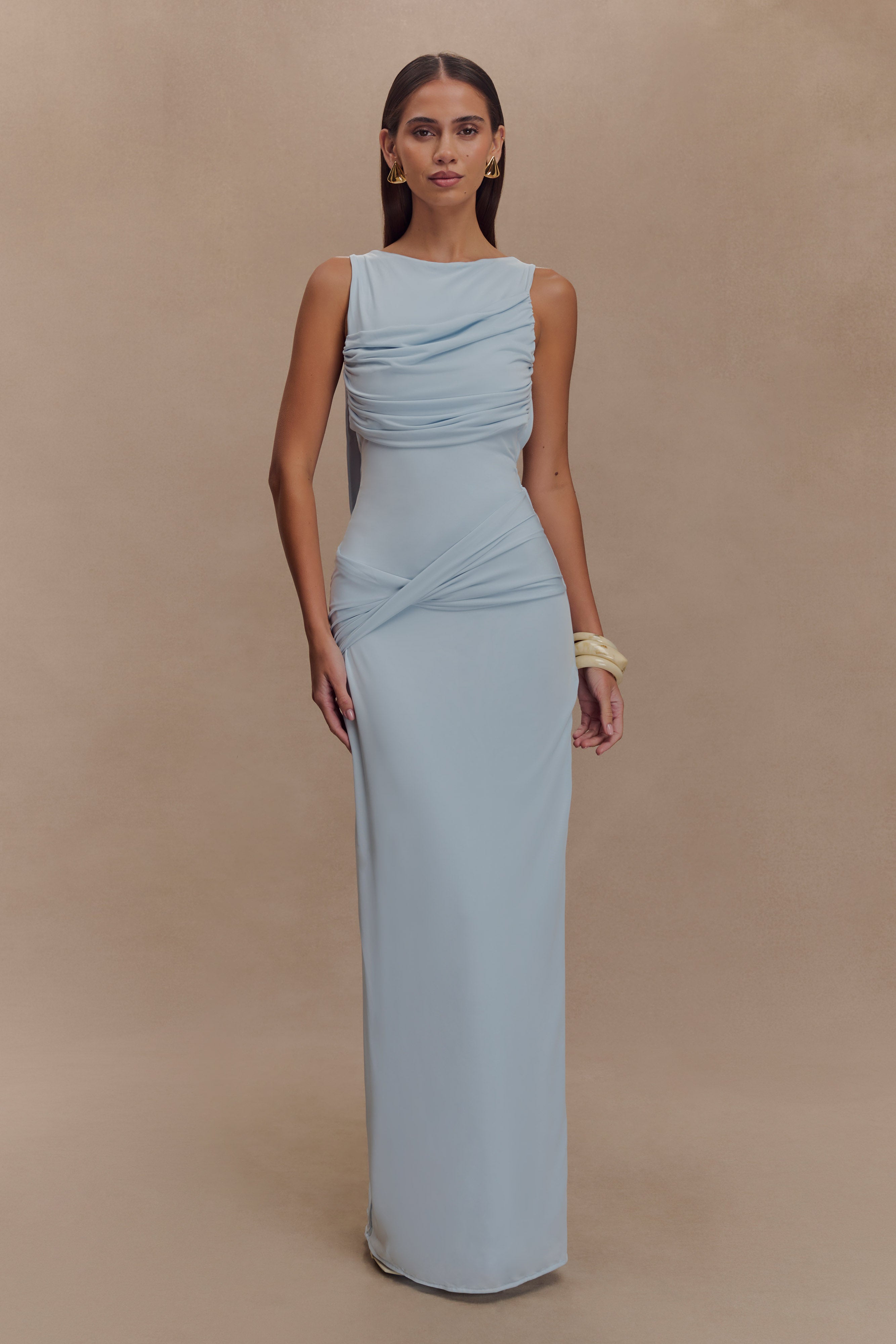 Solid Gathering Split Maxi Dress