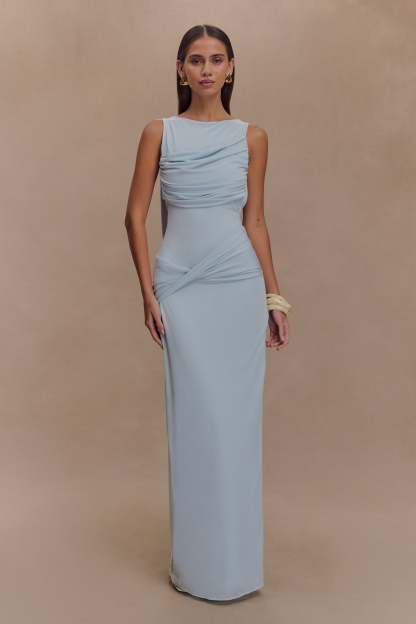 Solid Gathering Split Maxi Dress