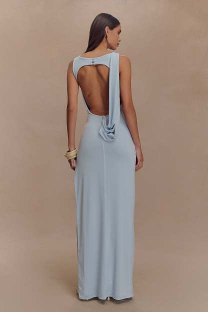 Solid Gathering Split Maxi Dress