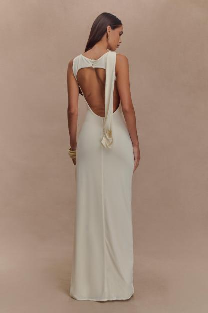 Solid Gathering Split Maxi Dress