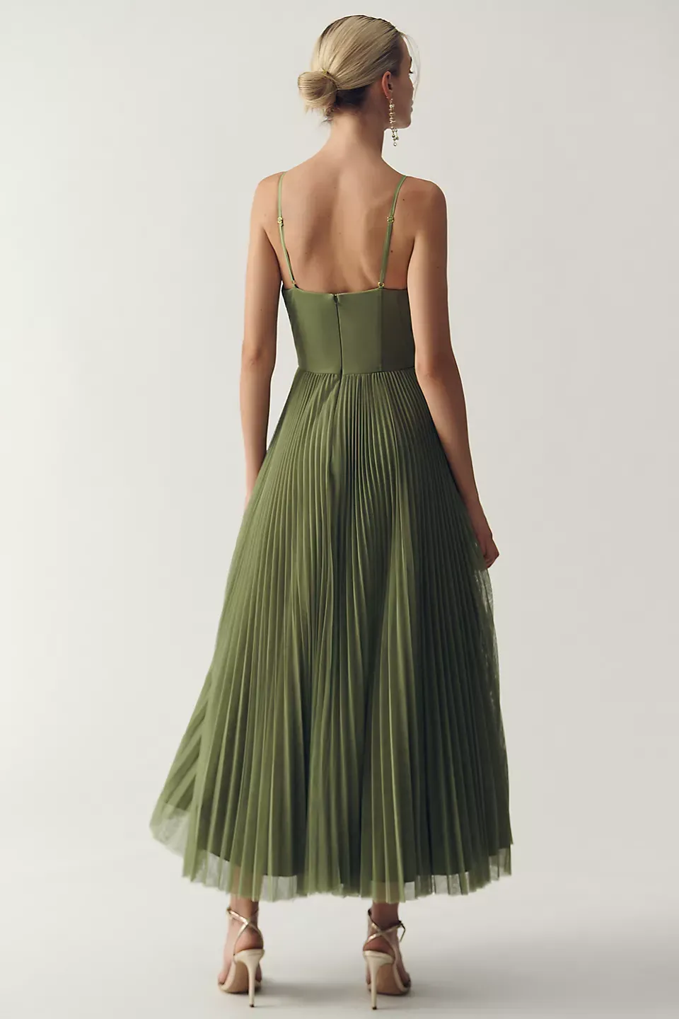 Solid Pleated Slip Midi Dress