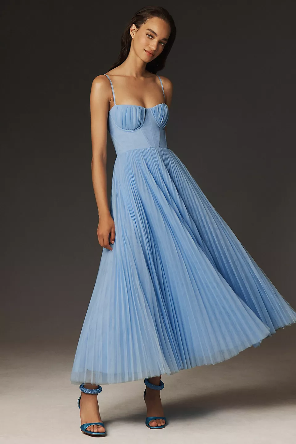 Solid Pleated Slip Midi Dress