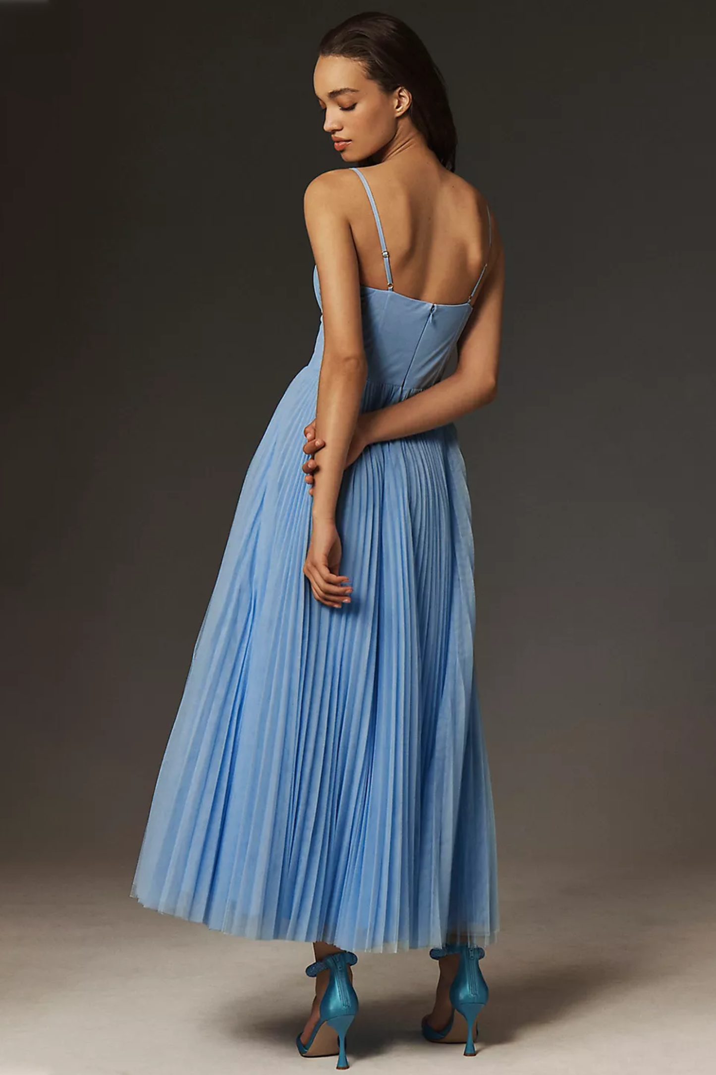 Solid Pleated Slip Midi Dress