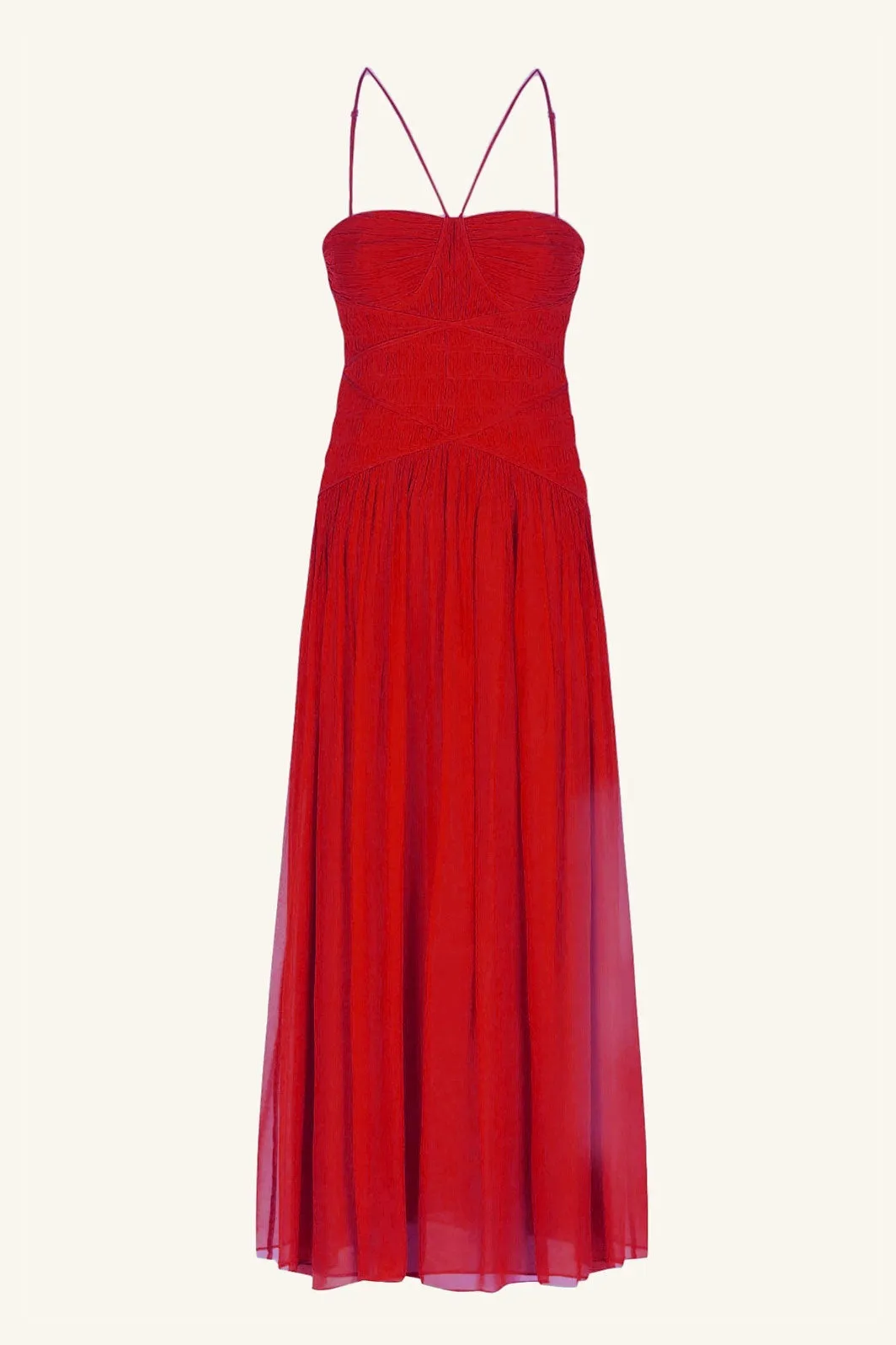 Chiffon Solid Smocking Midi Dress