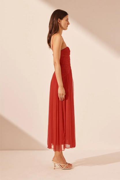 Chiffon Solid Smocking Midi Dress