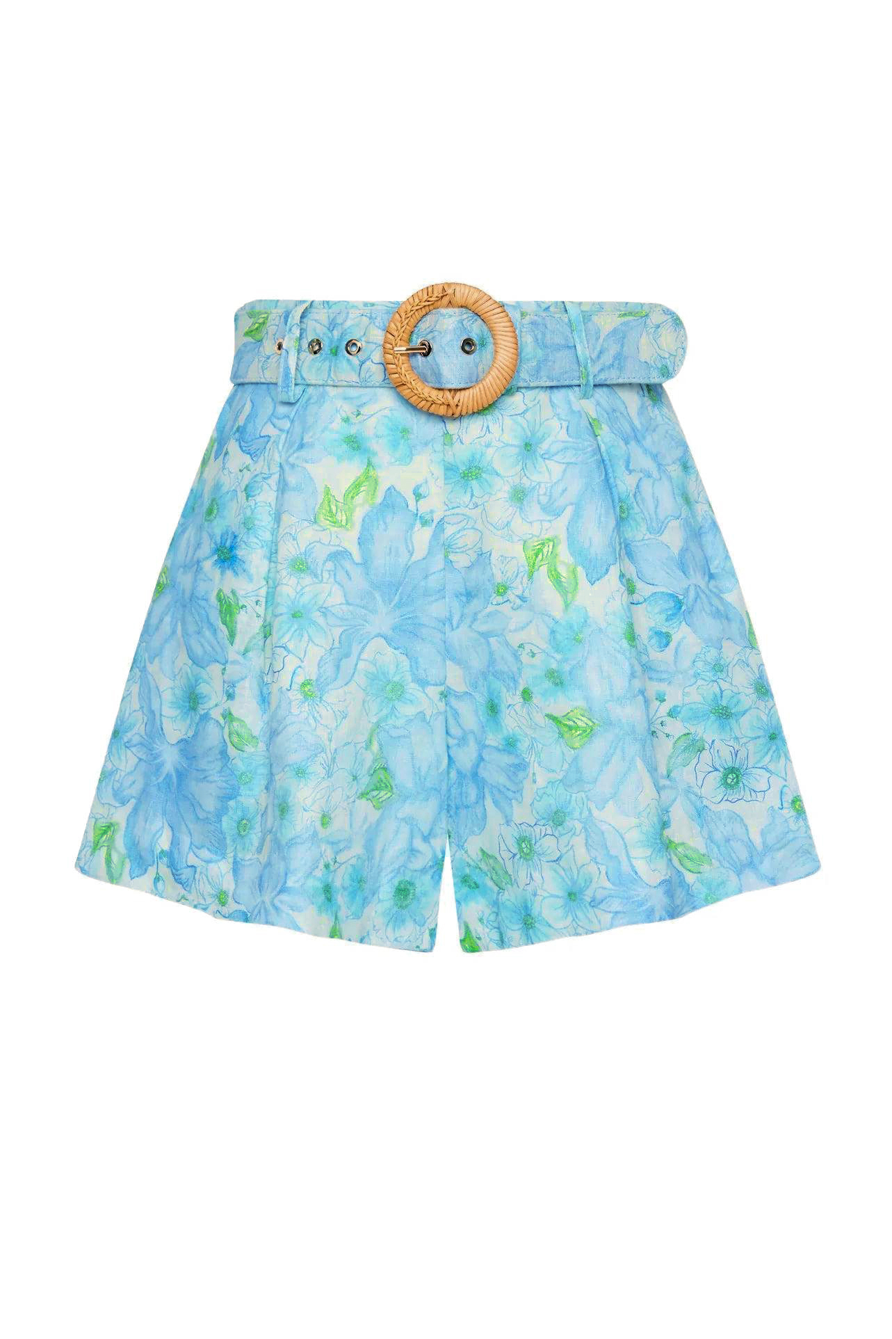 Floral Single Breasted Stand Collar Top & High Waist Pants With Belt Set