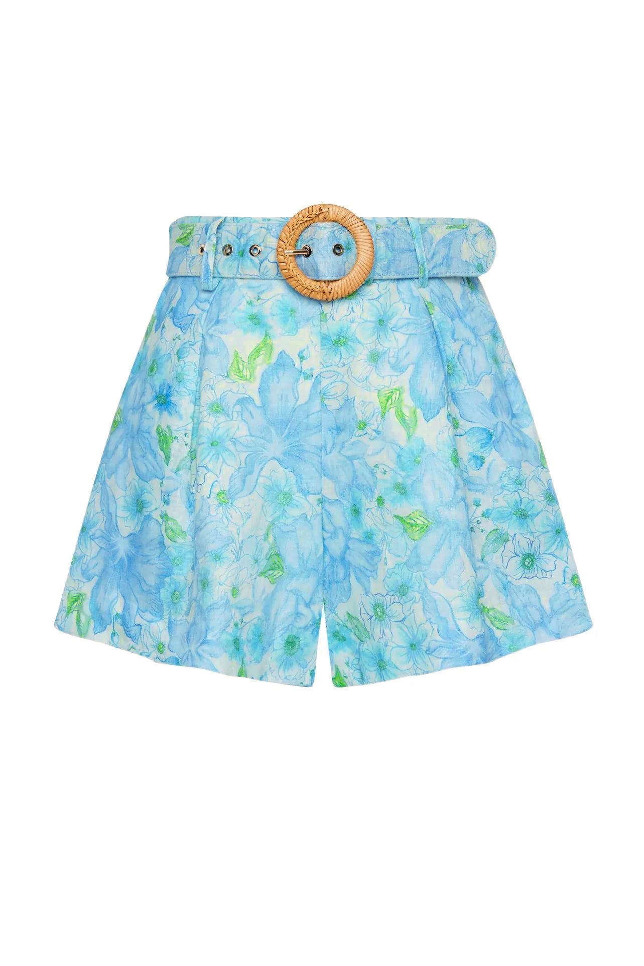 Floral Single Breasted Stand Collar Top & High Waist Pants With Belt Set