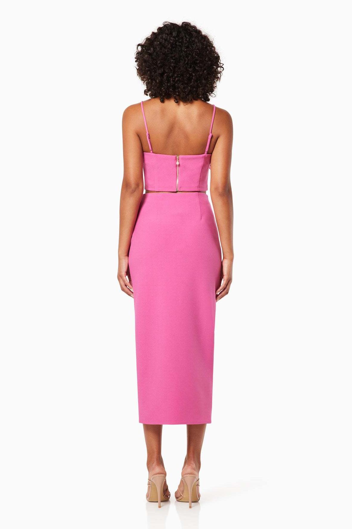 Solid 3D Flower Sleeveless Top &Split Hight Waist Skirt Set