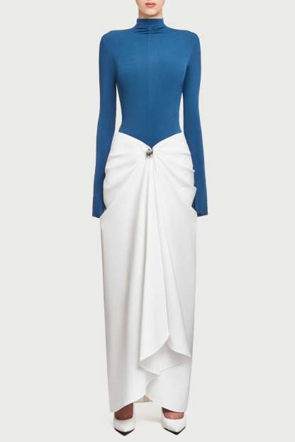 Jersey  Long Sleeve Bodysuit & High Waist Solid Skirt  Set