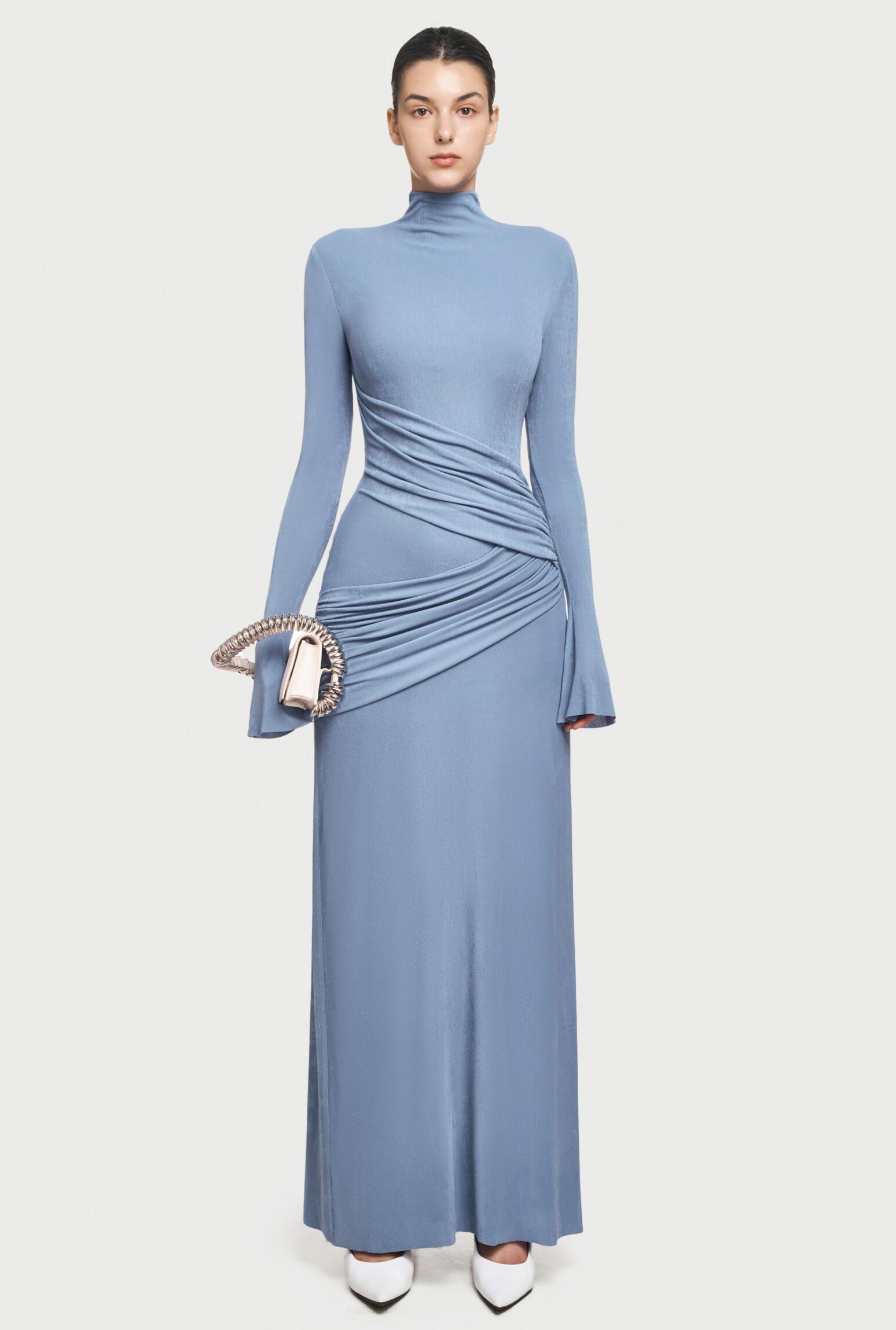 Jersey Solid Around Neck Maxi Dress