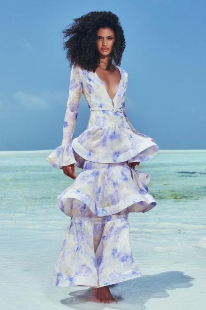 Floral Ruffle Bell Sleeve Maxi Dress