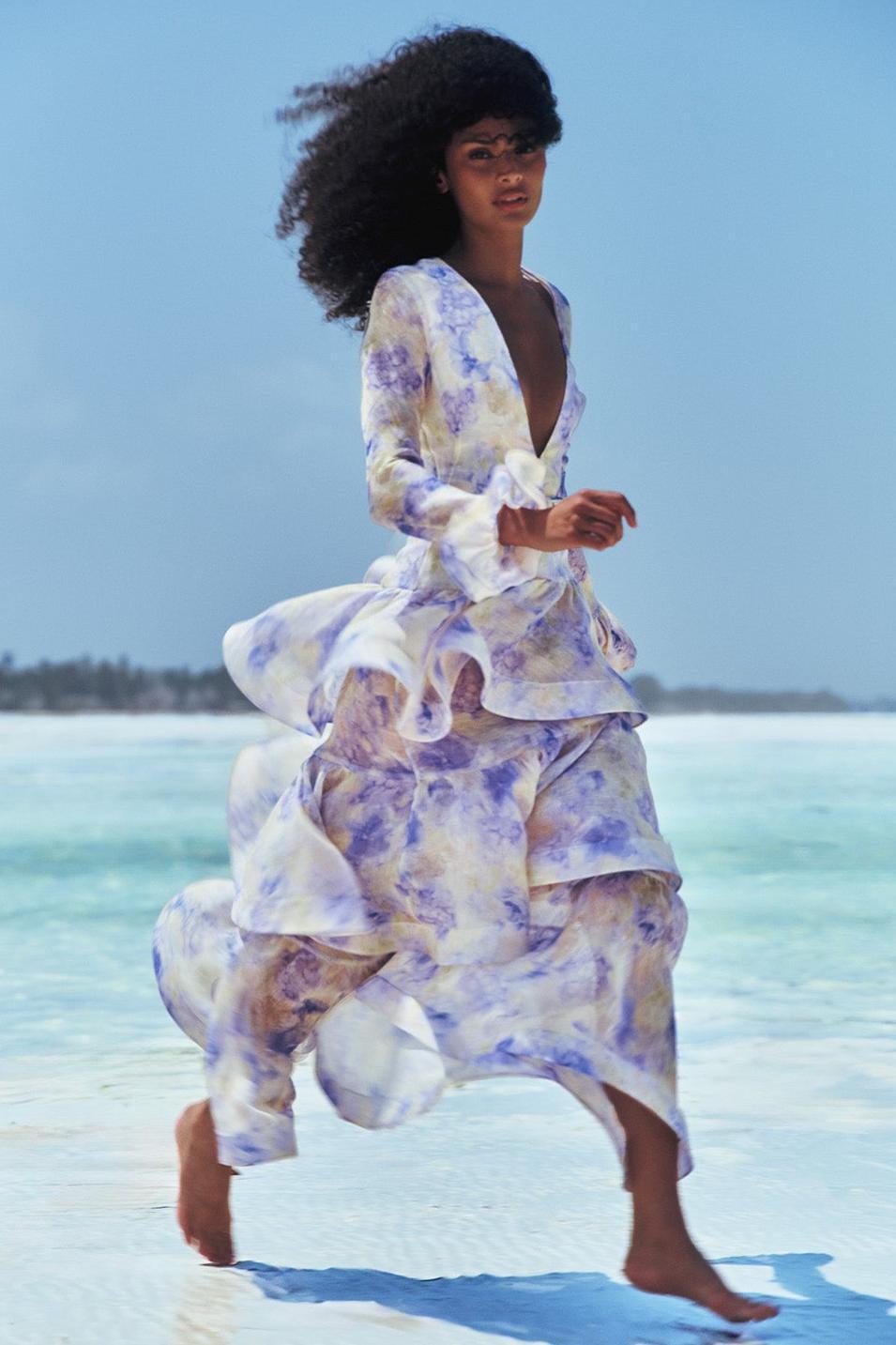 Floral Ruffle Bell Sleeve Maxi Dress