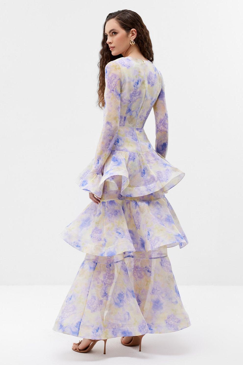 Floral Ruffle Bell Sleeve Maxi Dress