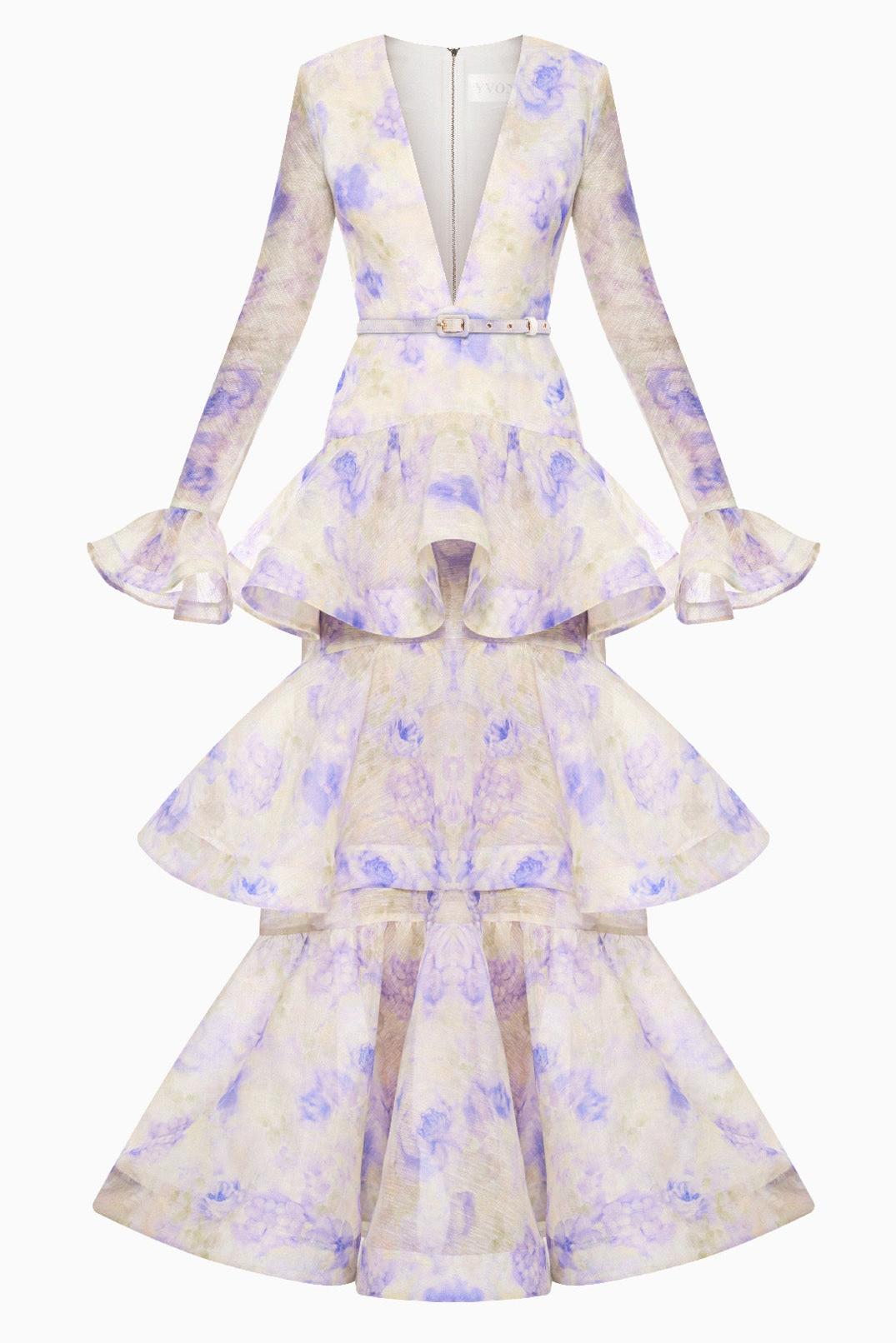 Floral Ruffle Bell Sleeve Maxi Dress