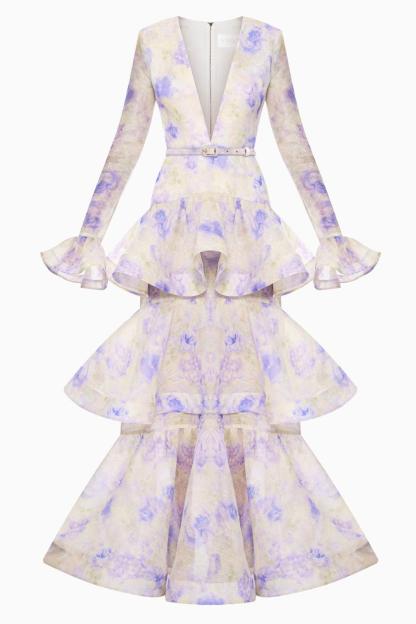 Floral Ruffle Bell Sleeve Maxi Dress