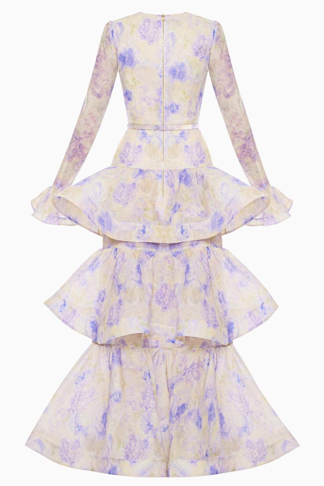 Floral Ruffle Bell Sleeve Maxi Dress