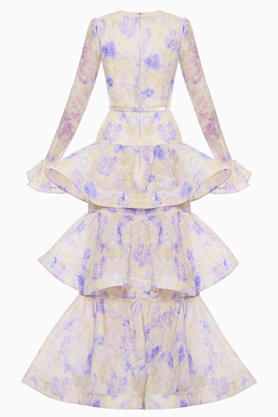 Floral Ruffle Bell Sleeve Maxi Dress