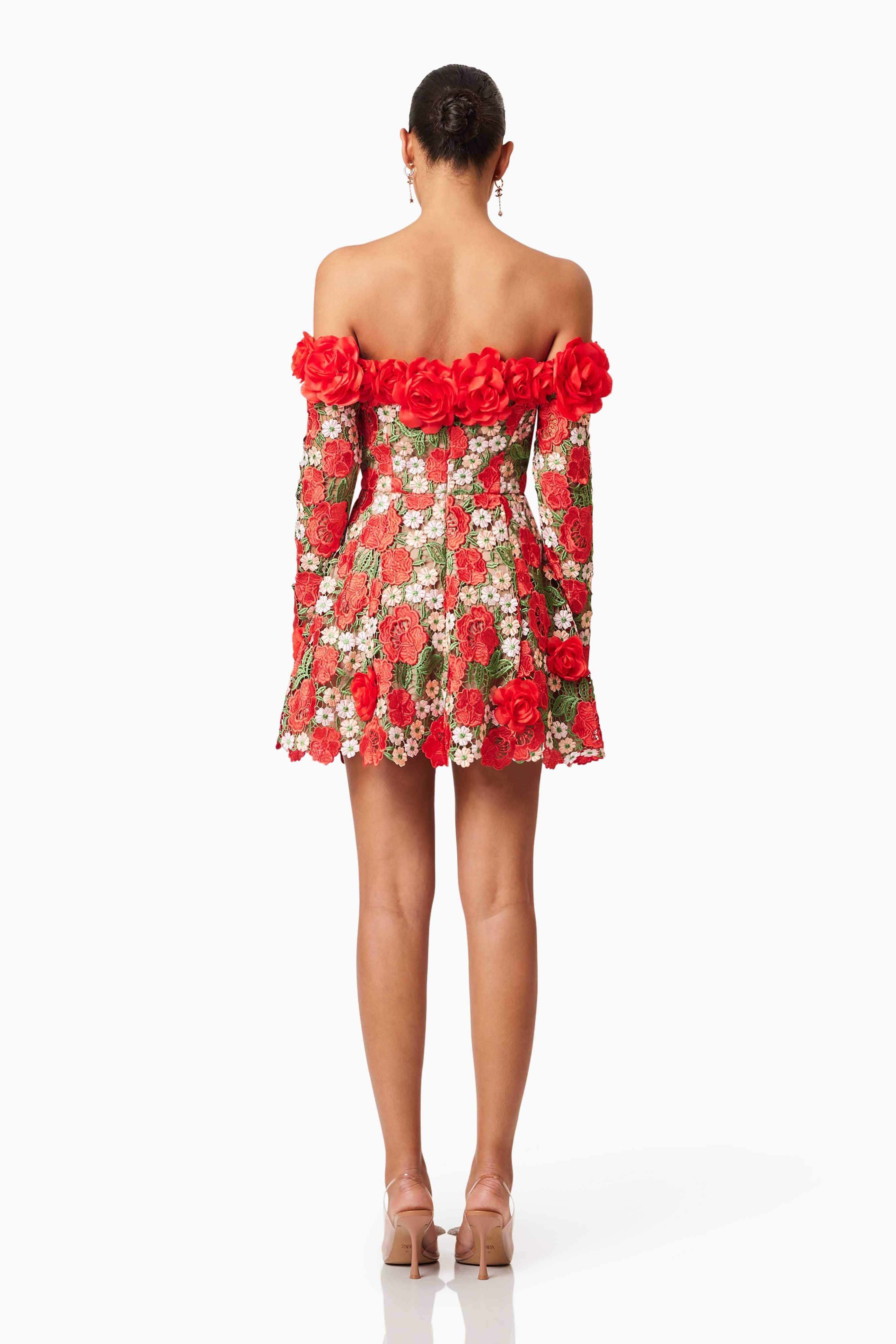 3D Flower Embroidered Off Shoulder Mini Dress